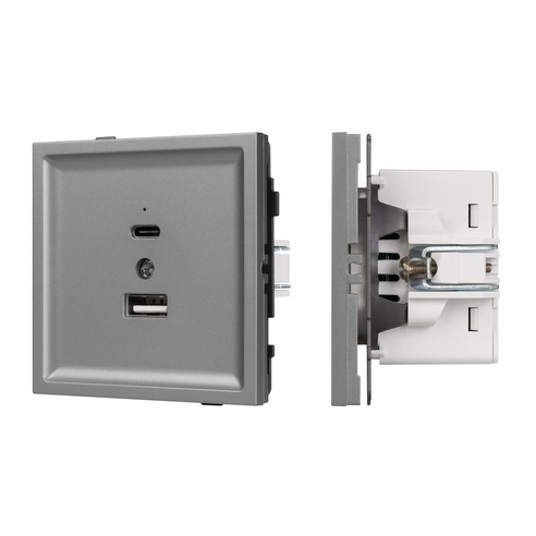 Механизм USB розетки SCT-TENDO-MUAC-PL-GR (5V, 3A, QC3) (Arlight, -)