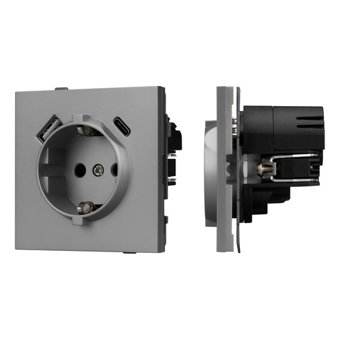 Механизм розетки с USB зарядкой SCT-TENDO-MUAC-PL-GR (230V, 16A) (Arlight, -)