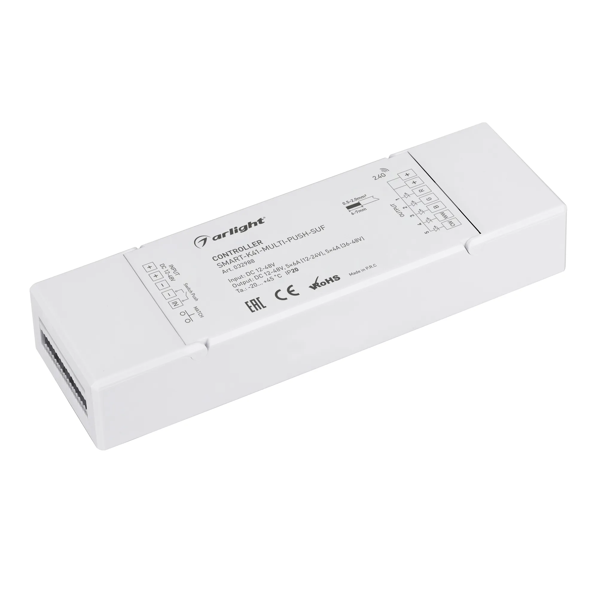 Контроллер SMART-K41-MULTI-PUSH-SUF (12-48V, 5x6A, RGB-MIX, 2.4G) (Arlight, IP20 Пластик, 5 лет) - изображение товара