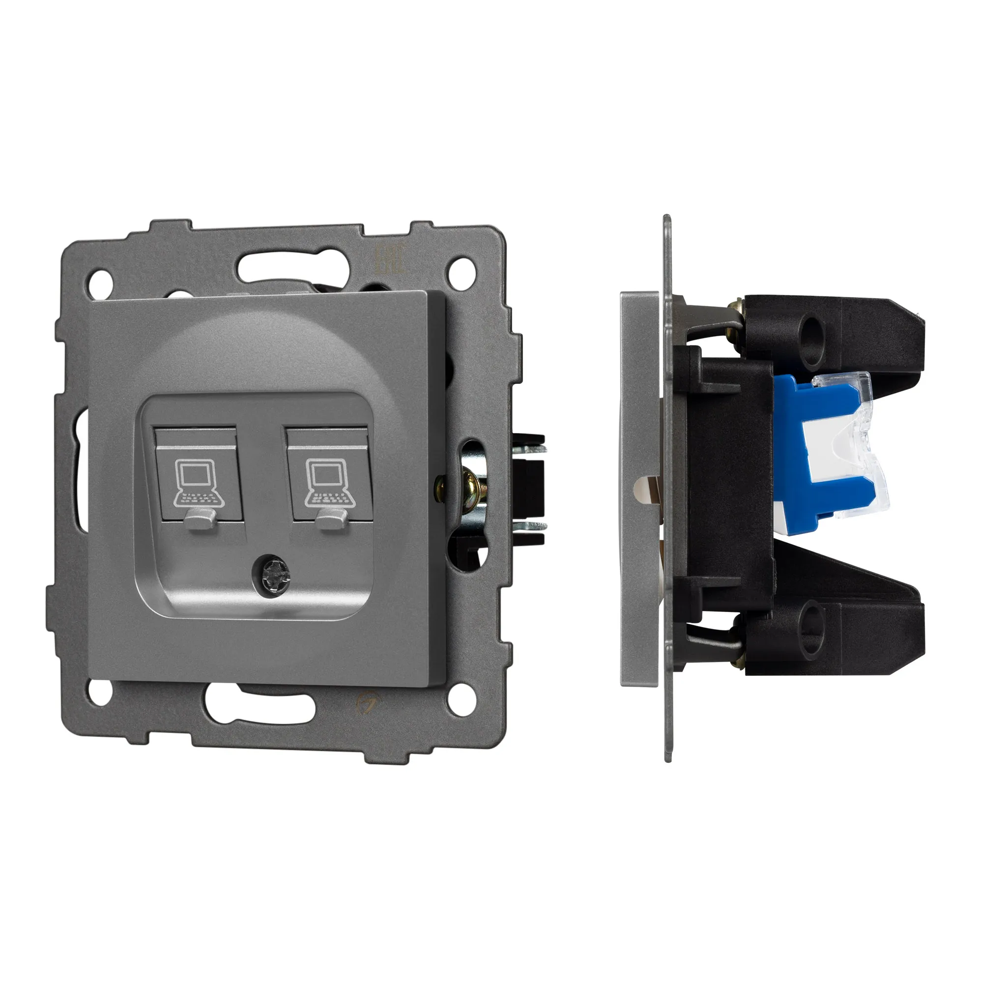 Механизм компьютерной розетки двойной SCT-MPC2-PL-GR-V (RJ-45, CAT6) (Arlight, -) - изображение товара