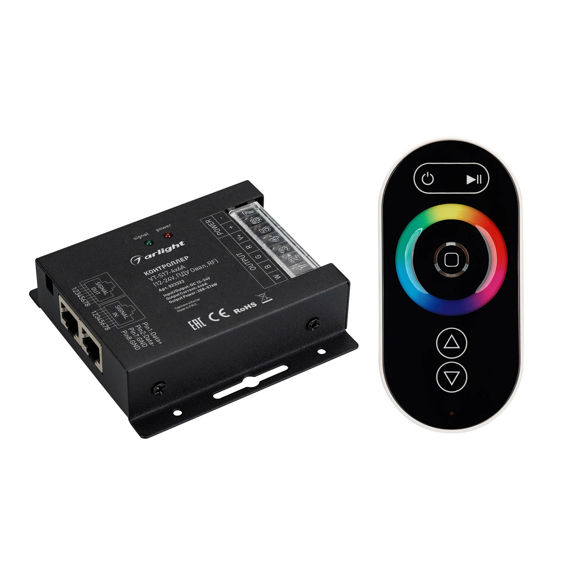 Контроллер VT-S17-4x6A (12-24V, ПДУ Овал, RF) (Arlight, IP20 Металл, 3 года) - изображение товара